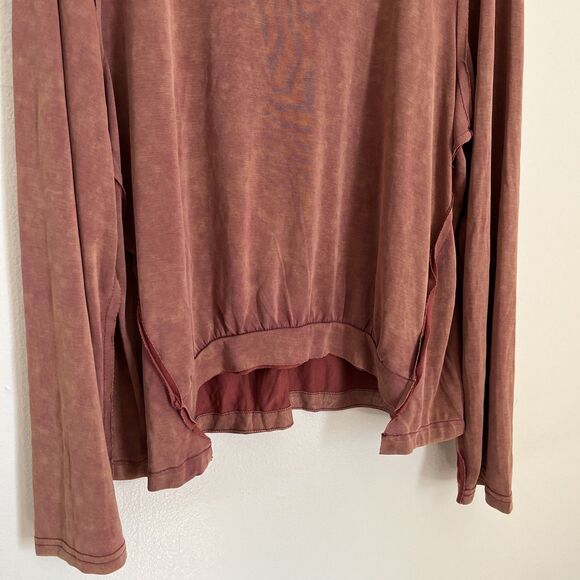 POL Raw Hem Acid Wash Scoopneck Boho Relaxed Fit Blouse, Rust Orange- Small - Picture 6 of 10
